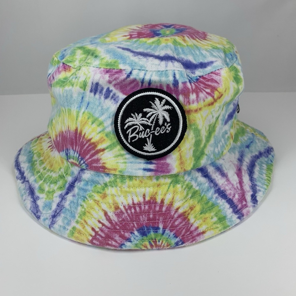 Buc-ees Bucket Hat Palm Trees Patch Women 22" Tie Dye Cap Beach Boat Sun Fishing
